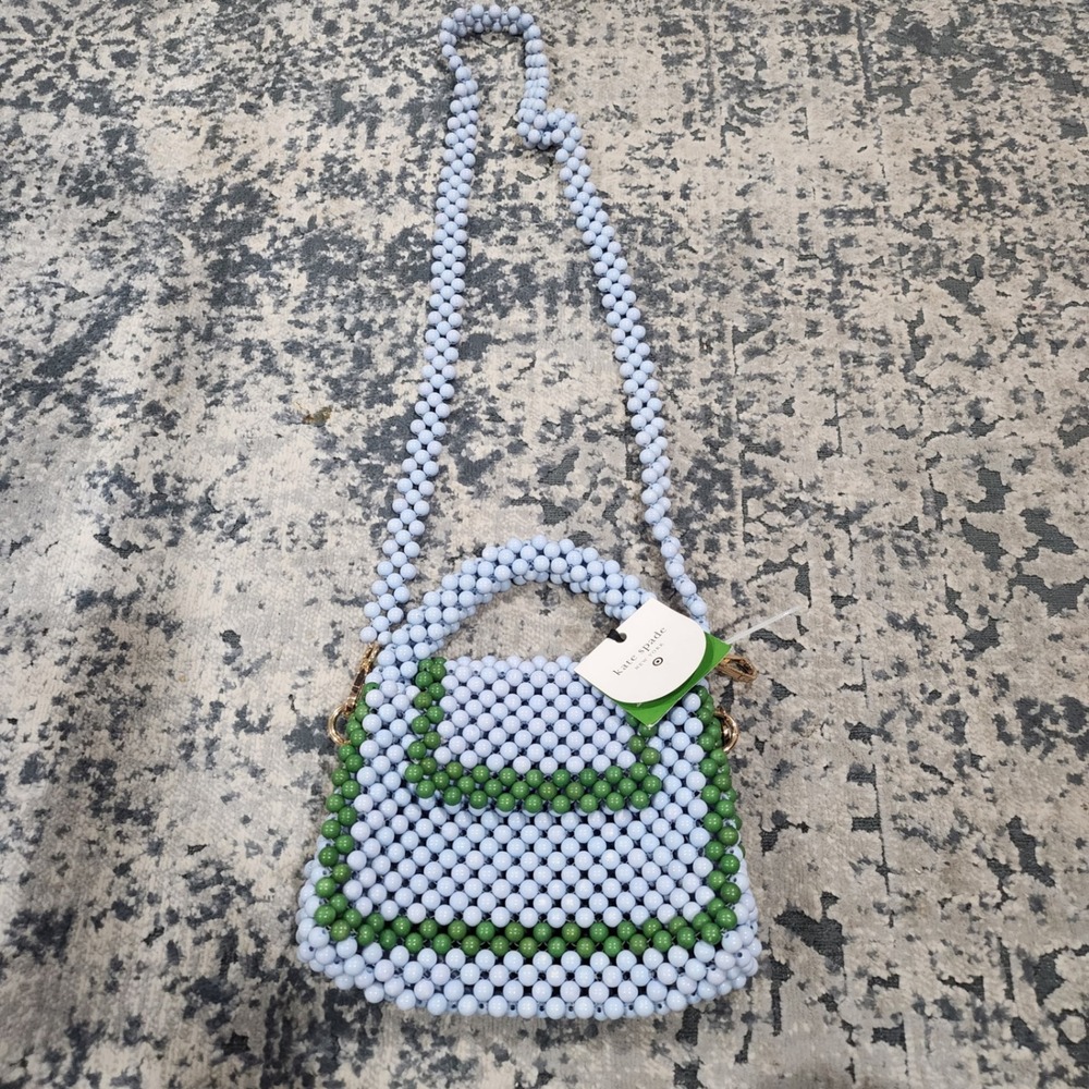 Kate Spade New York Beaded Crossbody Bag Light Blue Green Mini Handbag NWT